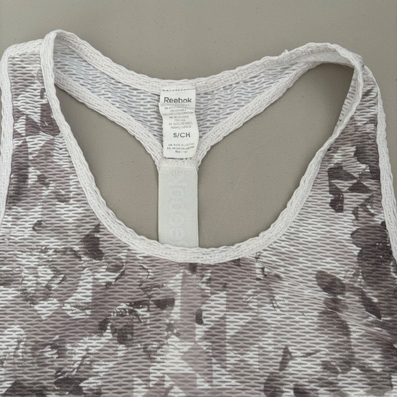 Reebok Racerback Tank Top Floral Print White Mesh Athletic Workout Gym S - Picture 3 of 9